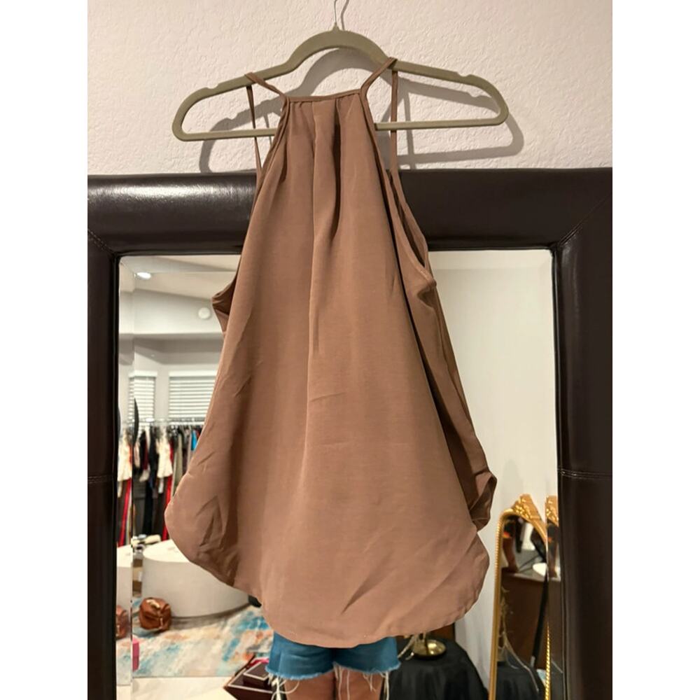 Boutique Brown Draped Tank Top Halter Flowy Sleeveless Blouse Size L - Picture 4 of 5